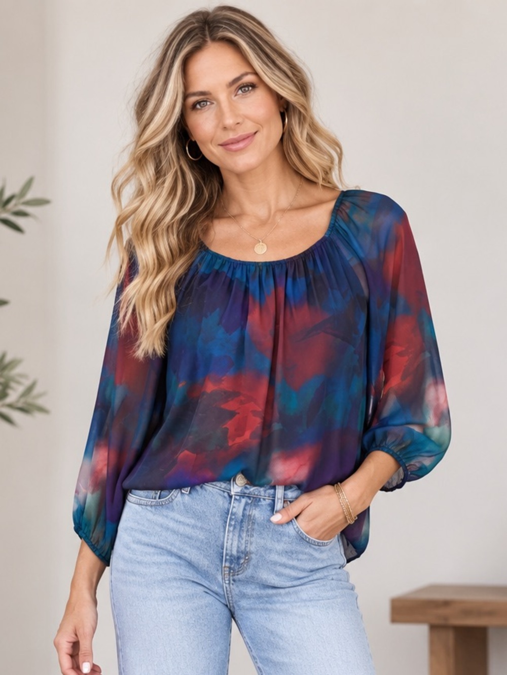 Alice + Olivia Watercolor Abstract Blouse Size M Casual